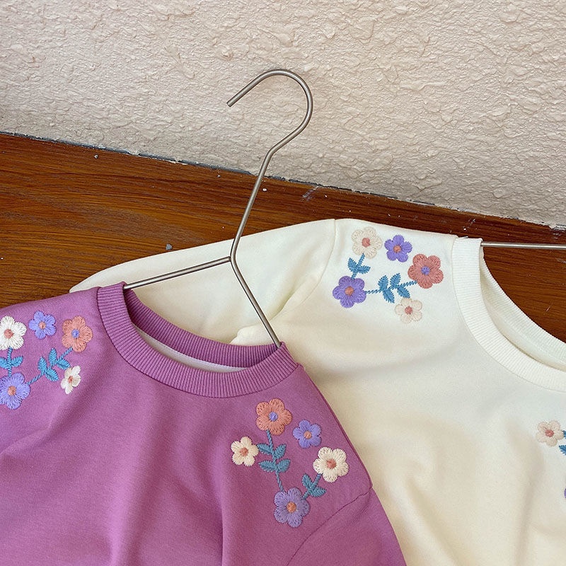 Áo Thun Cotton Nguyên Chất Thêu Hoa Phong Cách Nông Thôn Mới Cho Bé Gái