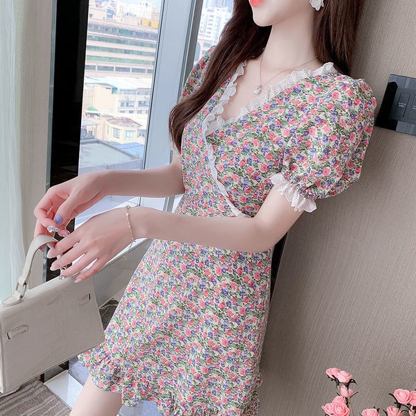 Đầm Thiết Kế Mỏng Họa Tiết Hoa Xinh Xắn Thời Trang Mùa Hè Theo Phong Cách Pháp