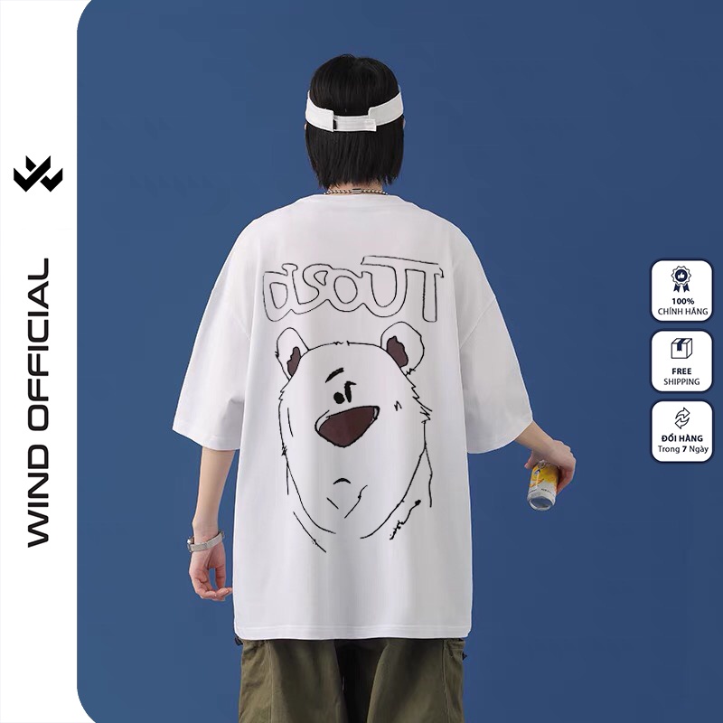 Áo thun tay lỡ WIND phông unisex form rộng BEAR nam nữ cotton ulzzang oversize