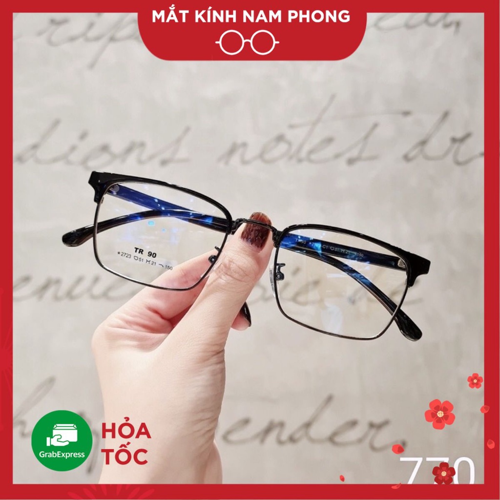 Gọng Kính Cận Kim Loại Vuông Nam Nữ Càng Nhựa Dẻo cơ bản dễ đeo thời trang 770