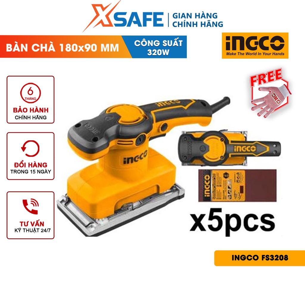Máy chà nhám cao cấp INGCO FS3208 320W kèm 5 miếng giấy nhám Máy chà nhám chất liệu cao cấp, mạnh mẽ, hiệu suất cao