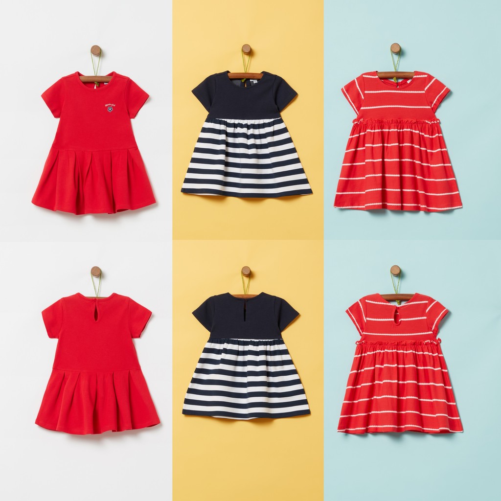 Váy organic cotton OVS authentic cho bé gái 12-36M. Đầm ngắn tay cho bé 1-3 tuổi [Auth]