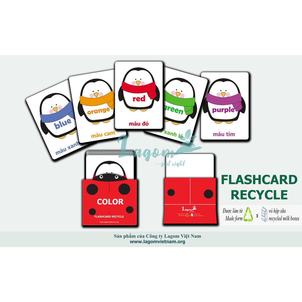 Bộ đồ chơi trẻ em thẻ giáo dục sớm Flashcard - bộ thẻ về màu sắc - vật liệu tái chế