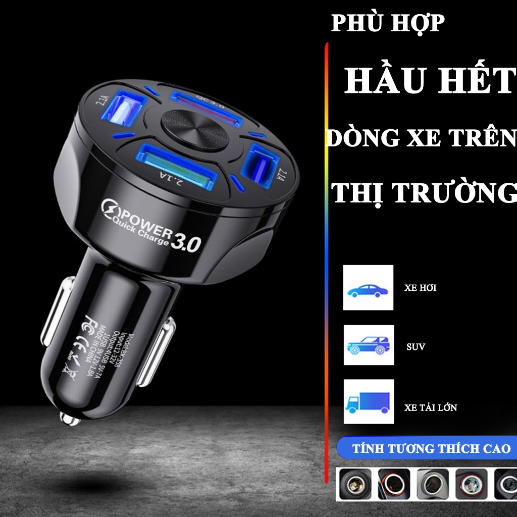 Tẩu Xạc Ô Tô 4 Cổng USB Ver.2 – Xạc Nhanh , An Toàn , Tiện Lợi