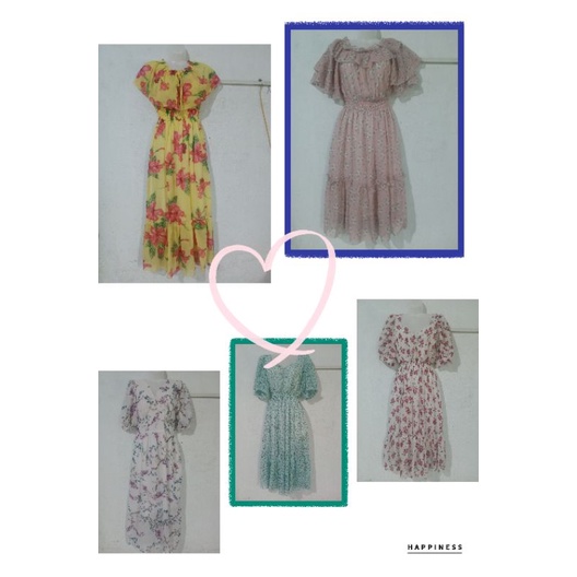 Đầm voan hoa dáng xòe dài tay ngắn size s size m mặc vừa