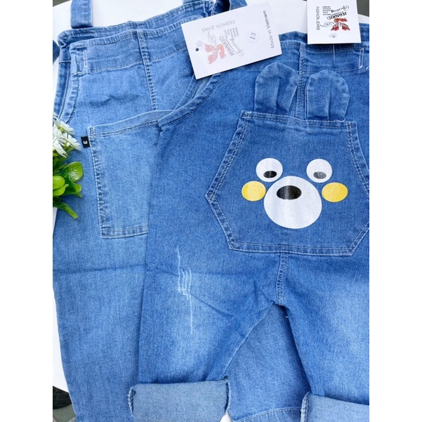 Quần yếm Jean, yếm bò dài phong cách Hàn Quốc cho bé trai bé gái từ 7 đến 14kg - Riokids YEM3