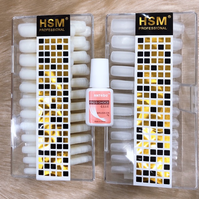 Móng nhám - Móng úp HSM hộp móng đủ size Tặng keo dán móng
