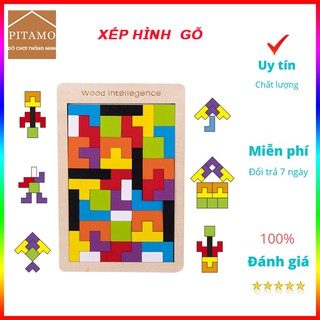 Đồ chơi gỗ xếp hình gỗ loại to cho bé - Xếp gạch gỗ Pitomio Montessori thông minh