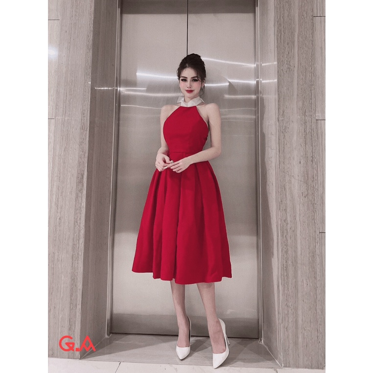 ĐẦM XÒE CỔ YẾM NƠ SAU LƯNG TÔN DÁNG VAI TRẦN GỢI CẢM PU THỜI TRANG HHP