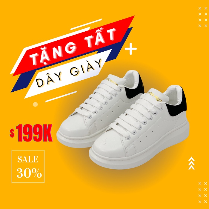 Giày sneaker trắng gót đen kiểu dáng thể thao bản spf, phù hợp cho cả nam nữ đi, SUGAR 196