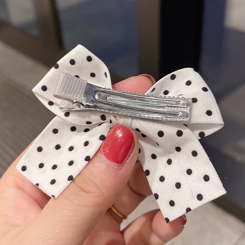 Kẹp Tóc Nơ Họa Tiết Chấm Bi Bằng Vải Thời Trang Hàn Quốc Dành Cho Bé Gái