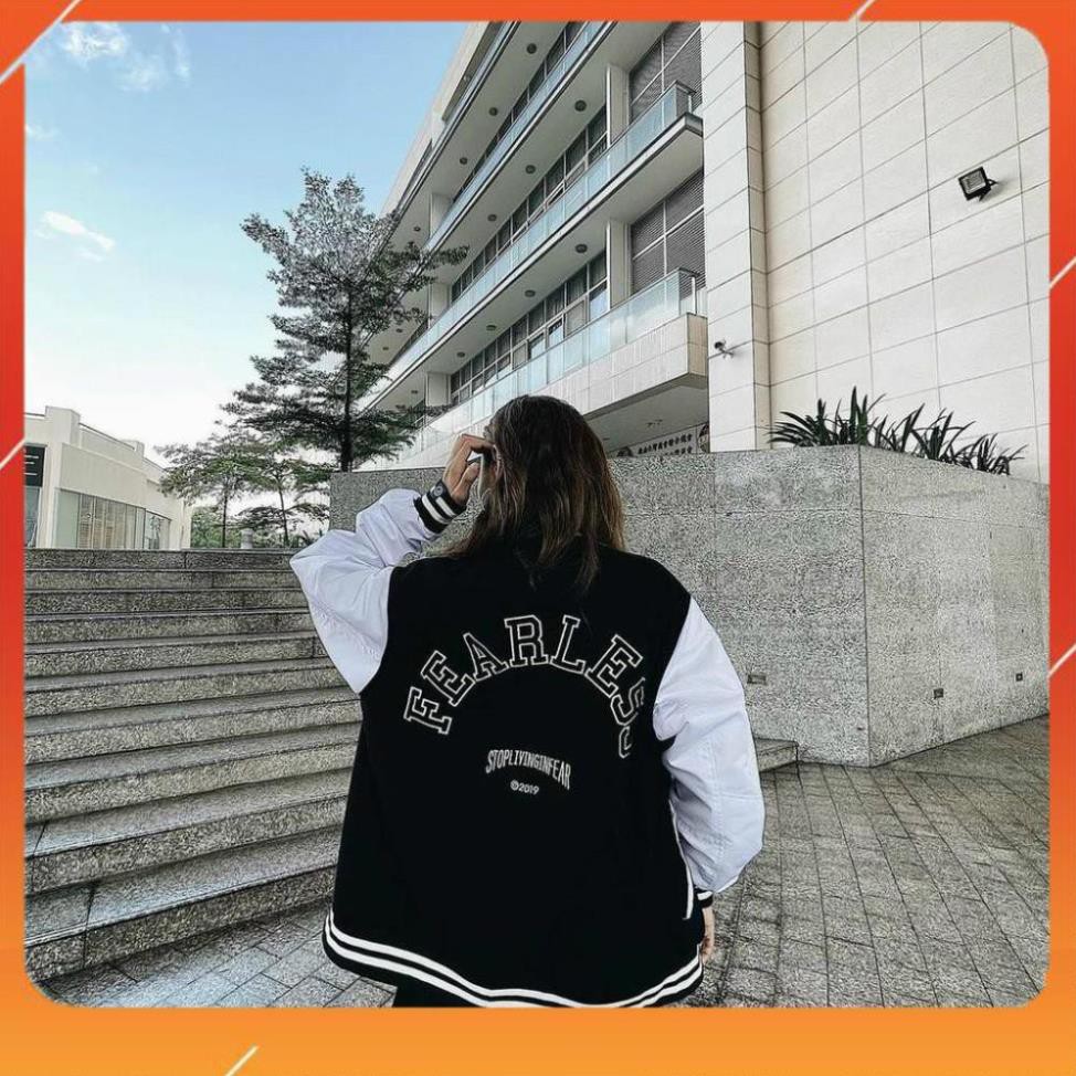 Áo Khoác Dù VARSITY JACKET F Đen Trắng Form Rộngcực phong cách