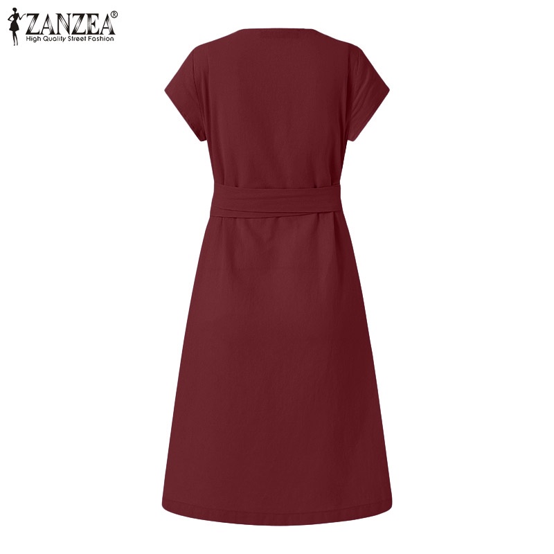 Zanzea Đầm Tay Ngắn Cổ Chữ V Phong Cách Châu Âu Thời Trang Cho Nữ