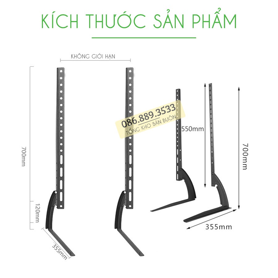 Chân Đế Tivi Để Bàn ErgoTek E602 40 - 43 - 50 - 55 - 60 - 65 Inch - Chân Tivi Đa Năng Tương Thích Các Loại Tivi