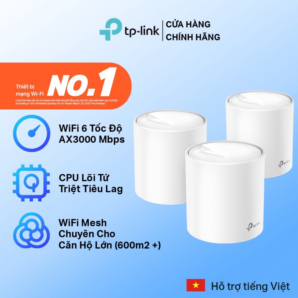 Bộ phát wifi mesh tp link Deco X60 (3-pack), router wifi 6 tốc độ cao ax3000mbps, 1 tên mạng duy nhất, bảo hành 2 năm