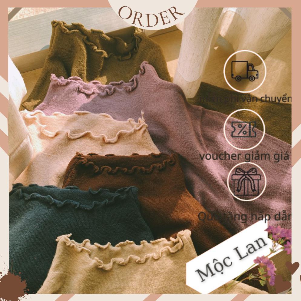 (MộcLan ORDER) Áo len dệt kim mỏng dài tay cổ dập viền sóng điệu đà nhiều màu vintage mùa thu đông | BigBuy360 - bigbuy360.vn