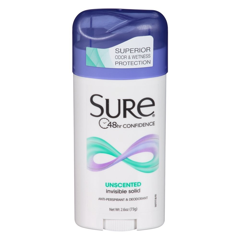 Lăn sáp khử mùi unisex không mùi Sure Invisible Solid Deodorant Unscented 73g (Mỹ)