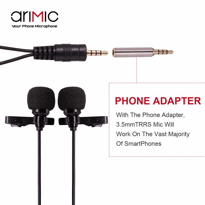 Micro cài áo 2 đầu mic cho điện thoại và máy ảnh AriMic Clip-on Dual Lavalier