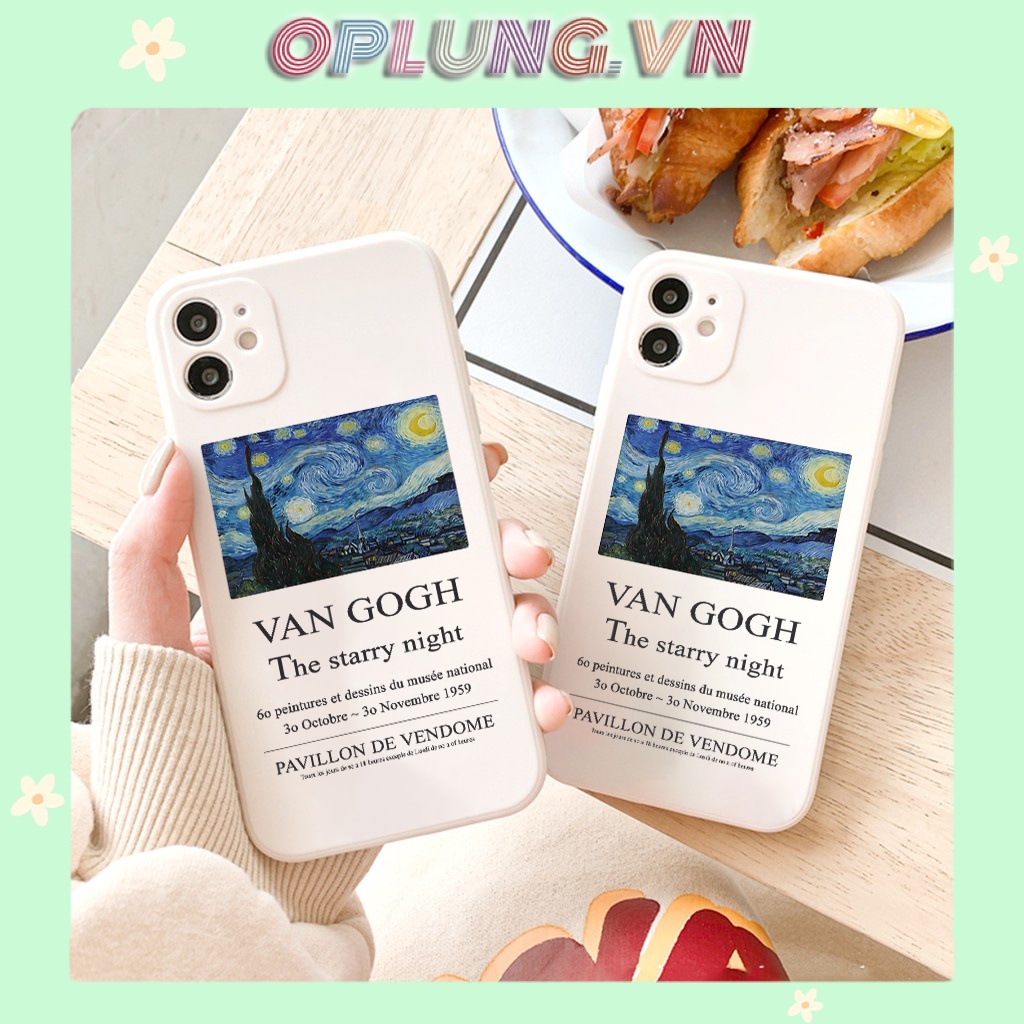 Ốp lưng iphone tranh V.a.n G.o.gh viền vuông bảo vệ camera cho iphone 6 đến 13promax e151