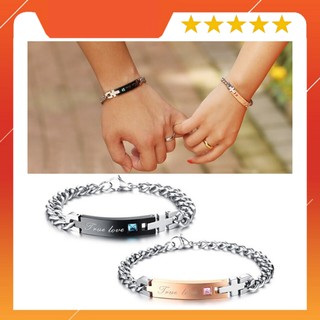 [TÌNH YÊU ĐÍCH THỰC] Vòng Tay/Lắc Tay Đôi TRUE LOVE Chất Liệu Titan Không Gỉ, Mặt Ngoài Đính Đá, 2 Màu Đen Và Vàng HồĐ