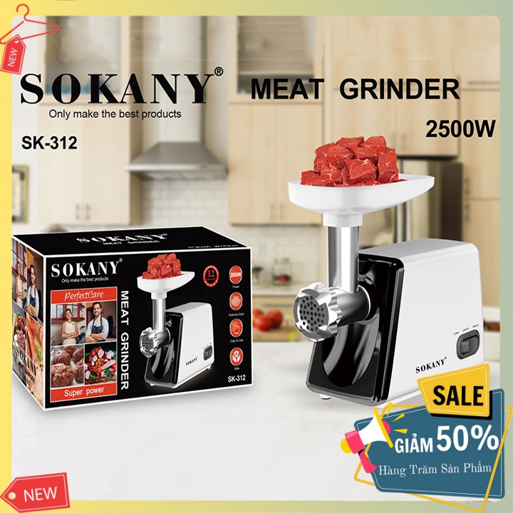 Máy Xay Thịt Cá, Đùn Xúc Xích Làm Lạp Xướng SOKANY SK312 2500W