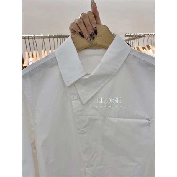 Áo sơmi croptop dài tay cổ cách điệu - hàng thiết kế quảng châu