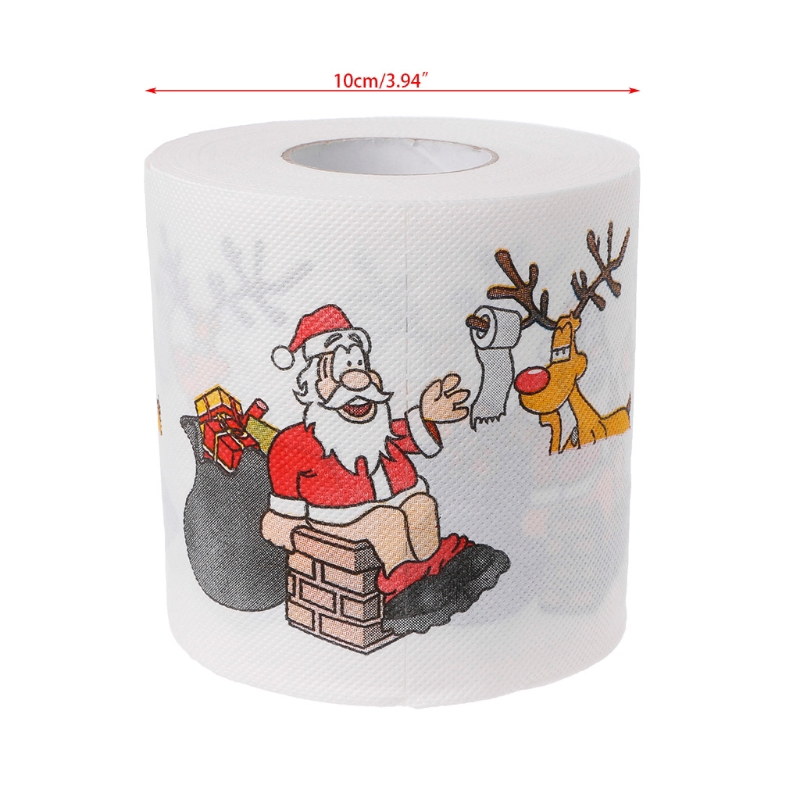 Cuộn giấy vệ sinh hai lớp in hình ông già Noel và tuần lộc Giáng sinh