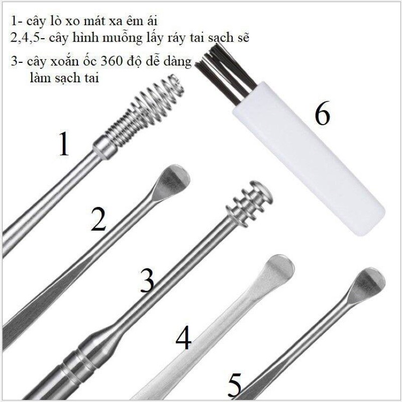 Bộ 5 Món Dụng Cụ Ngoáy Tai - Lấy Ráy Tai Inox
