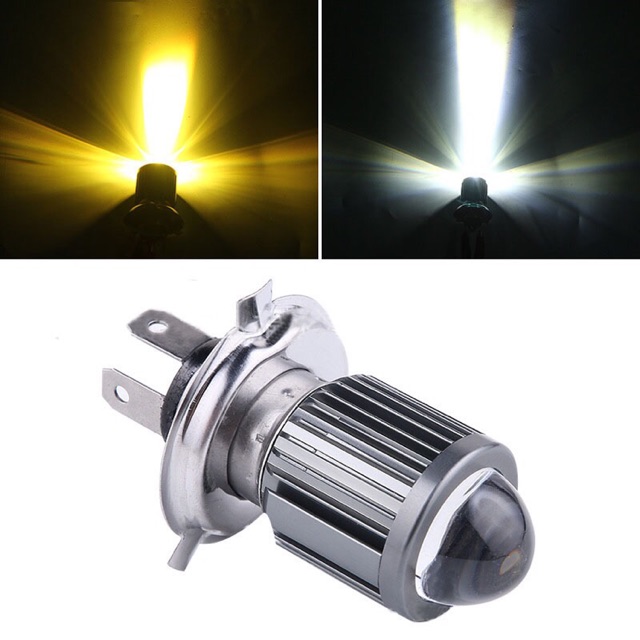 Bóng led cầu lồi 2 mầu cho xe máy, oto chân H4, H6