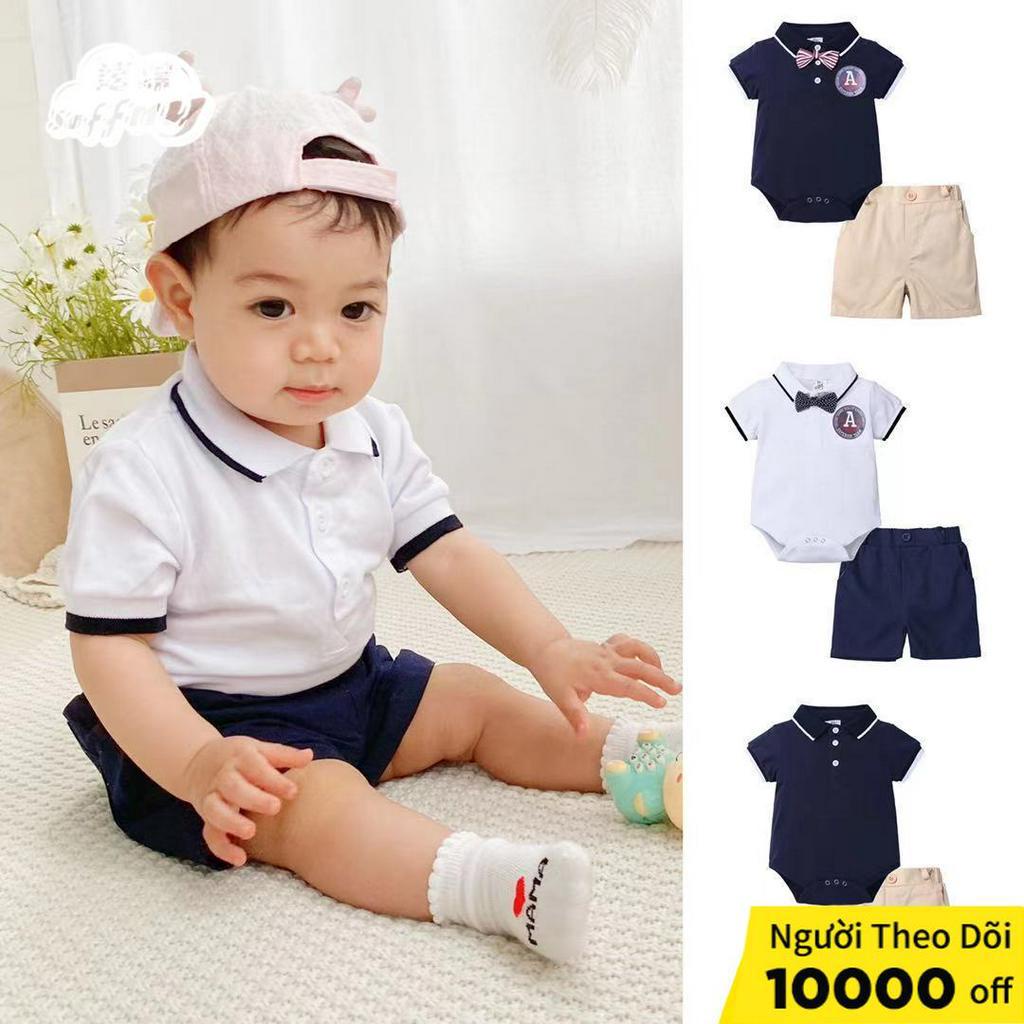 Bộ hai món Áo polo màu trơn và Quần short SOFFNY thời trang dành cho bé trai