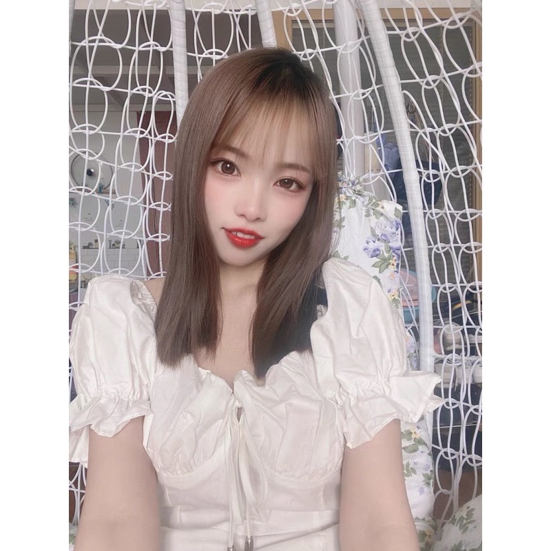 🖤Váy bánh bèo trắng thô tay phồng đầm thư cổ vuông thắt dây ngực dạo phố xinh xắn ulzzang vintage retro dễ thương