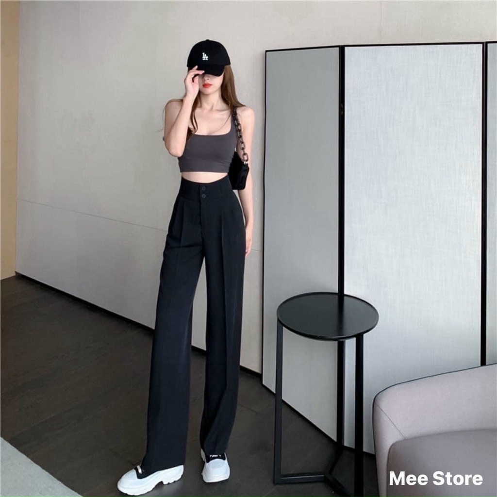 Quần Ống Suông Rộng Nữ 2 Nút Cạp Cao Ống Rộng-mã 888