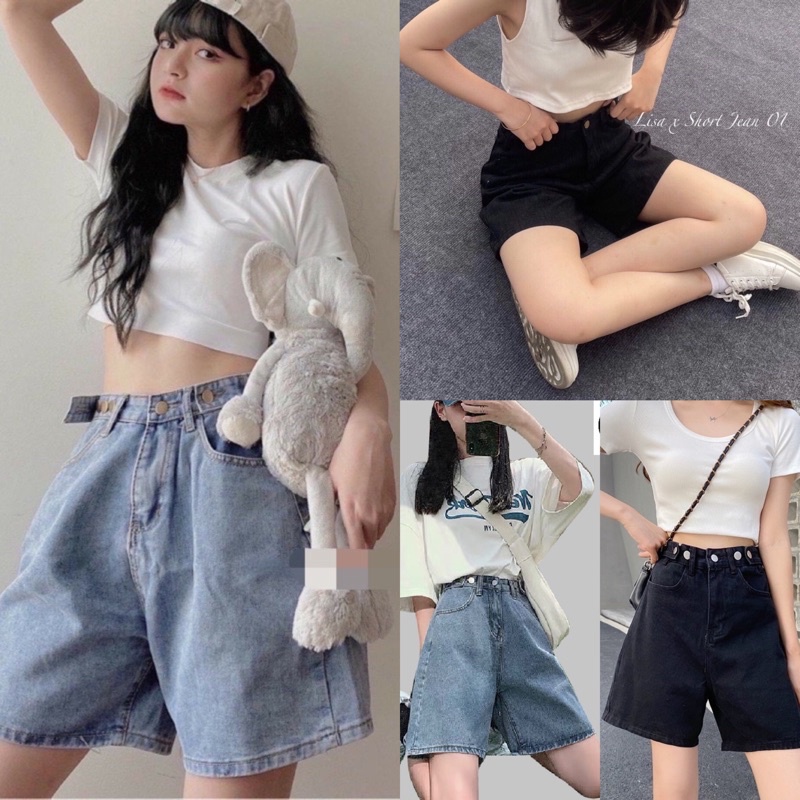 [Ảnh thật/Video]Quần ngố bò nút cài Quần short jean gài cúc ở eo phong cách trẻ trung
