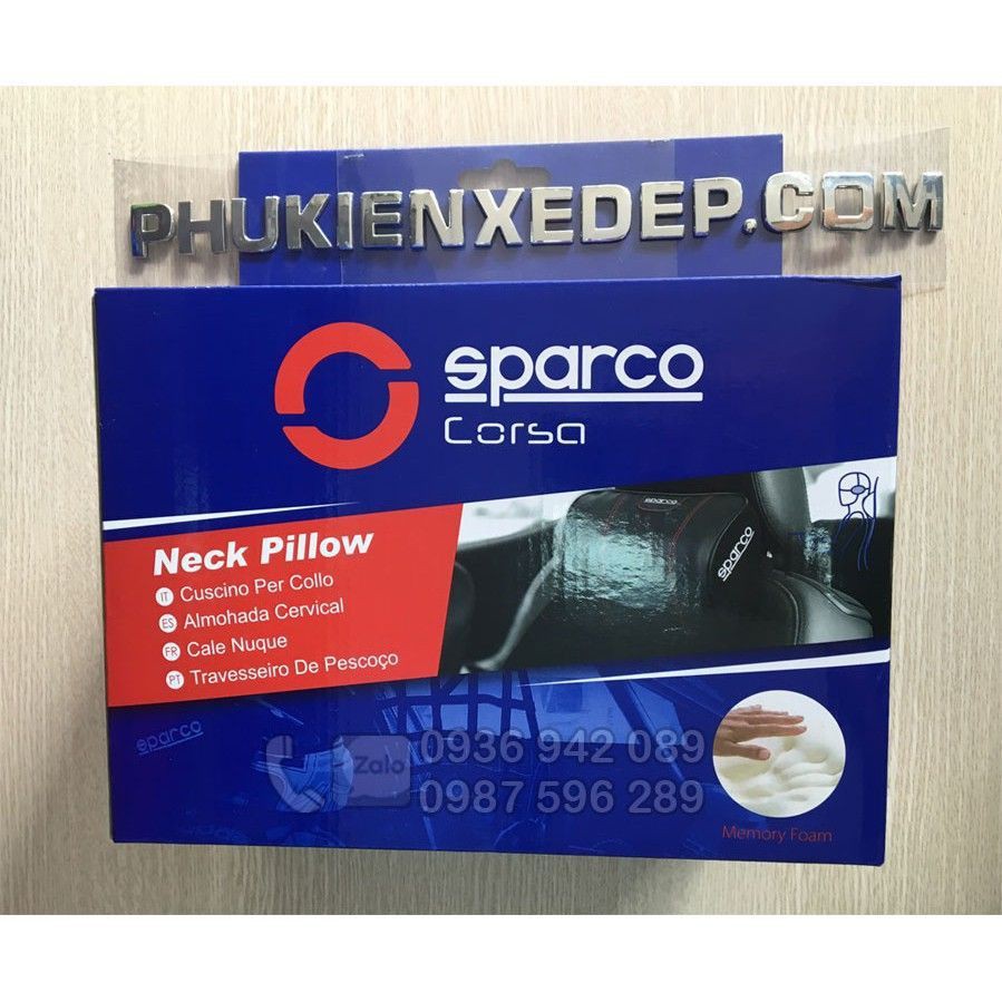 Gối tựa đầu Sparco Da chính hãng SPC4008BK, mẫu gối cao su non bọc Da cao cấp nhập khẩu Italy