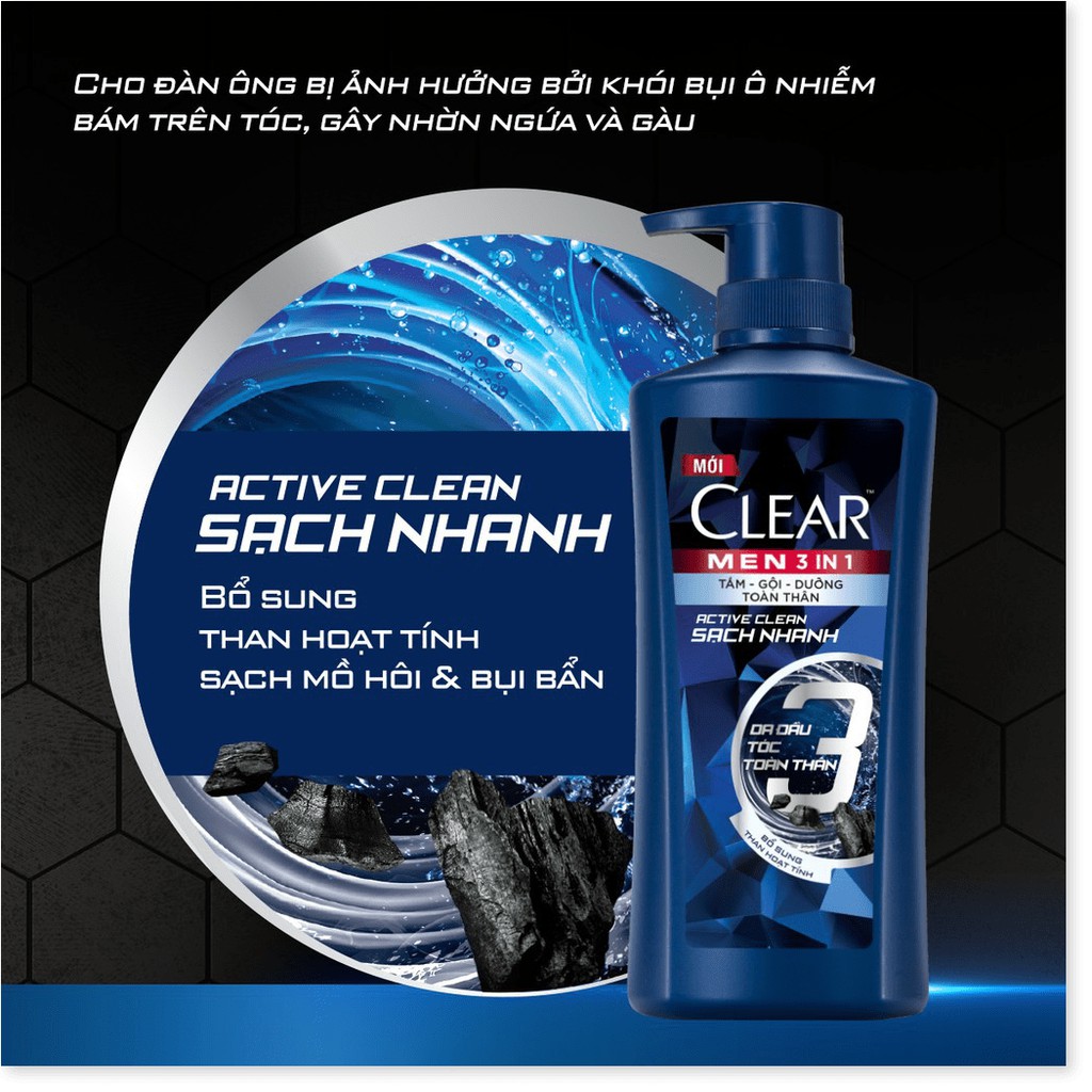 [Mã chiết khấu giảm giá sỉ mỹ phẩm chính hãng] Dầu Tắm Gội CLEAR Men 3 Trong 1 Active 630g