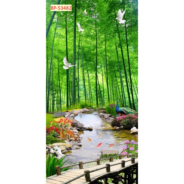 Tranh 3D phong cảnh thác nước chảy, sông suối nên thơ