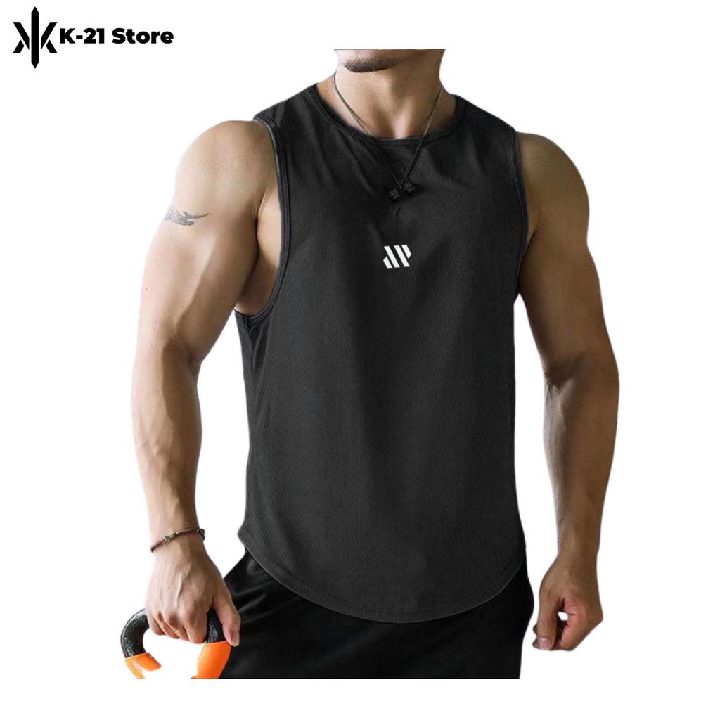 Áo ba lỗ nam -  Áo tập gym tanktop  in Hình 96 vải cotton đen-trắng-xám từ 40 đến ́80kg phù hợp cho nhiều AE K-21