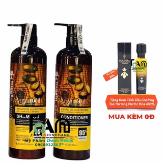 Combo Bộ Dầu Gội Xả Phục Hồi,Chống Rụng,Dày Tóc Mige Argan Oil&Protein 900ml x 2 +Tinh Dầu Dưỡng Tóc Hương Nước Hoa 60ml