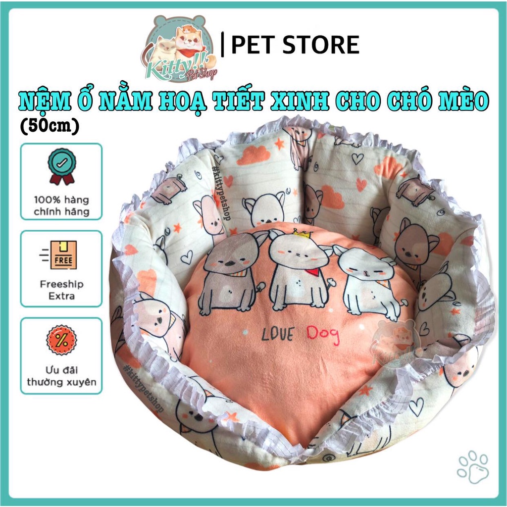 Nệm nằm hình vỏ sò hoạ tiết xinh xắn dành cho thú cưng, ổ đệm bông ấm áp, nềm mại cho chó mèo - Kitty Pet Shop B
