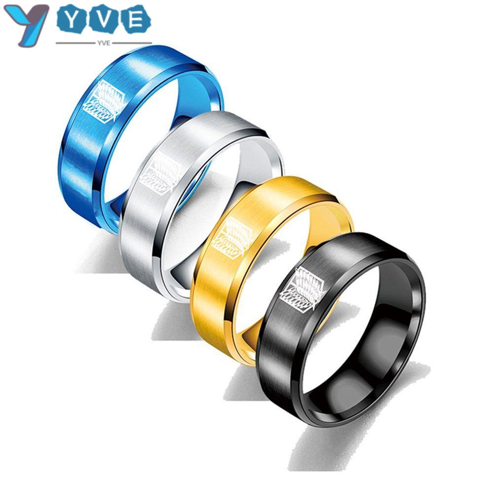 Nhẫn thép không gỉ hình lá cờ đại chiến titan màu đen/bạc thời trang cho nam và nữ