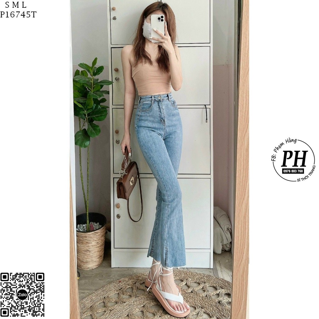Quần Jean Ống Loe Cạp  Siêu Cao co giãn hàng dày đẹp