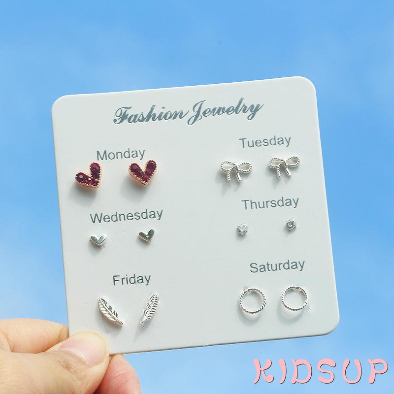 Set 6 đôi khuyên tai kim loại đính đá thời trang cho nữ