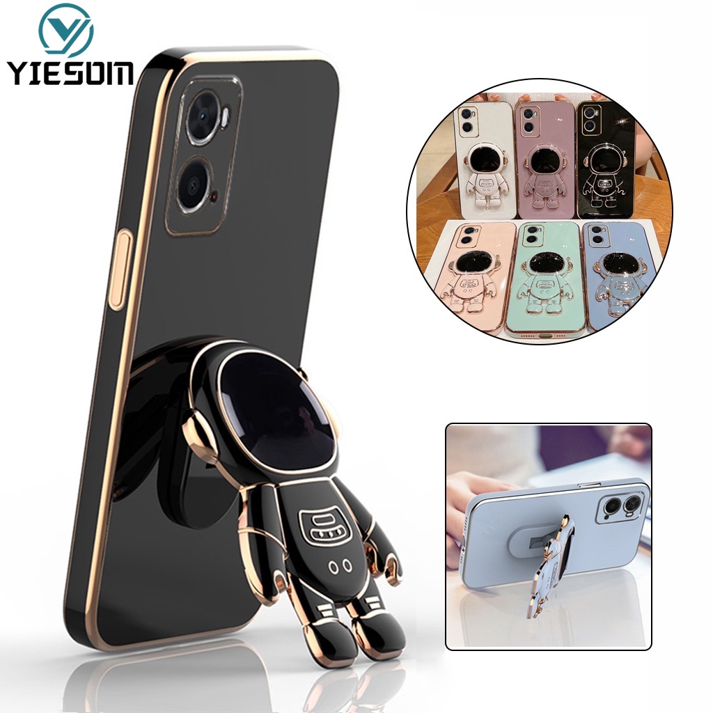 Ốp Điện Thoại Silicon Dẻo Mạ Viền Sang Trọng Kèm Giá Đỡ Cho OPPO A96 A76 A95 A74 A94 A93 A52 A92 4G 5G F17 F19 Pro