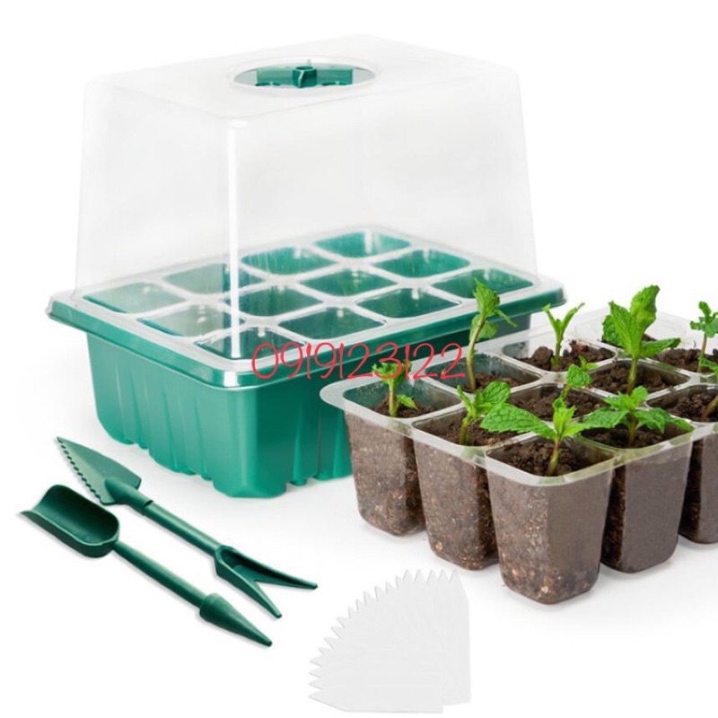 3 bộ khay ươm hạt giống 6  và 12 lỗ mẫu mới nắp đậy cao 10cm điều chỉnh nhiệt độ độ ẩm