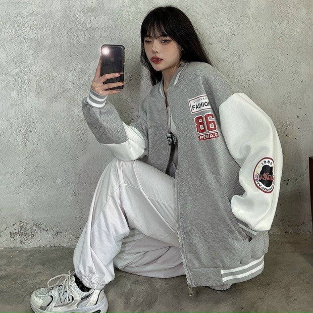 Áo Khoác Nỉ Bomber 86 Unisex Nam Nữ 2 Màu Đen Xám Form Rộng Ulzzang NB03 | BigBuy360 - bigbuy360.vn