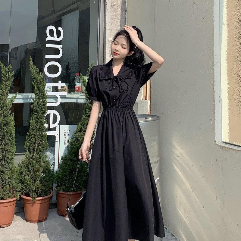 ❍♕Mẫu váy mới cho mùa hè búp bê cổ áo eo giảm béo tay phồng điển nữ sinh chữ A dài trung Hàn Quốc