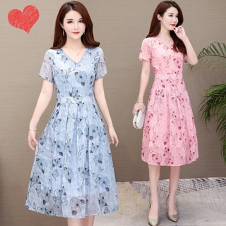 Đầm nữ cổ chữ v hoạ tiết hoa ngắn tay cổ chữ v in hoa thời trang
