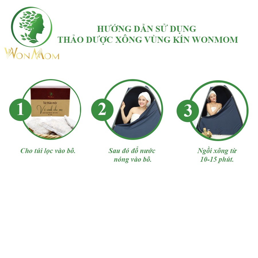 Bộ thảo mộc xông hơi cơ bản Wonmom ( 1 Hộp xông vùng kín + 2 Hộp xông tắm sau sinh loại 6 túi/hộp )