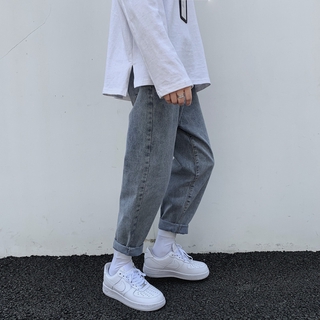 Summer light color retro 9 jeans men's Korean version loose teenagers straight down wide leg casual pants 1