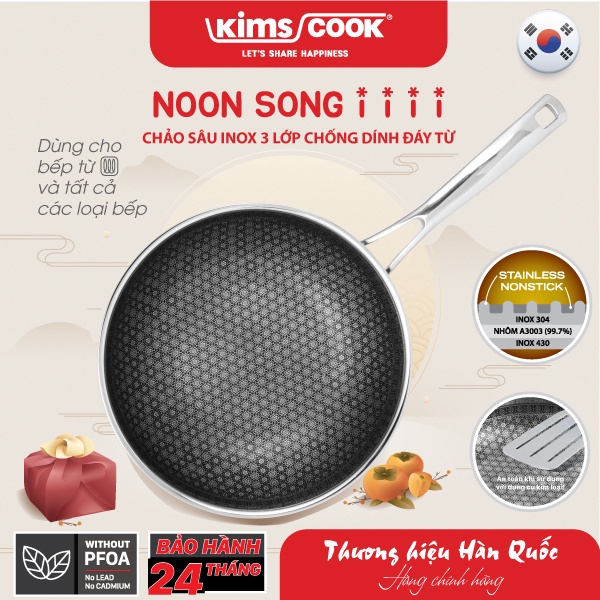 Chảo sâu Noon Song inox 3 lớp đáy từ chống dính 2 mặt Kims Cook